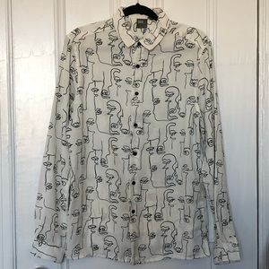ASOS Face Print Button Up - White (Medium)